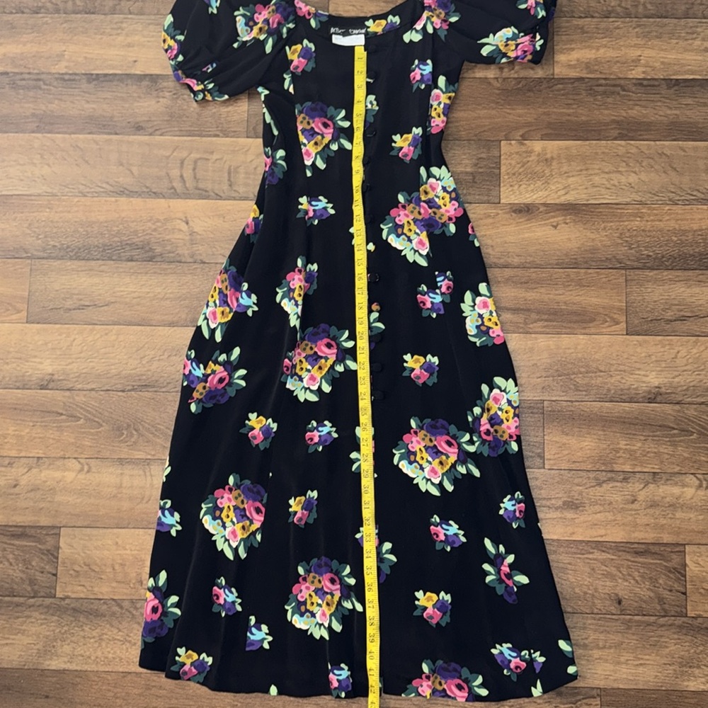 Betsey Johnson For Lew Magram Vintage Dress Size Small 90s Does 40s Puff Sleeve - Picture 5 of 16